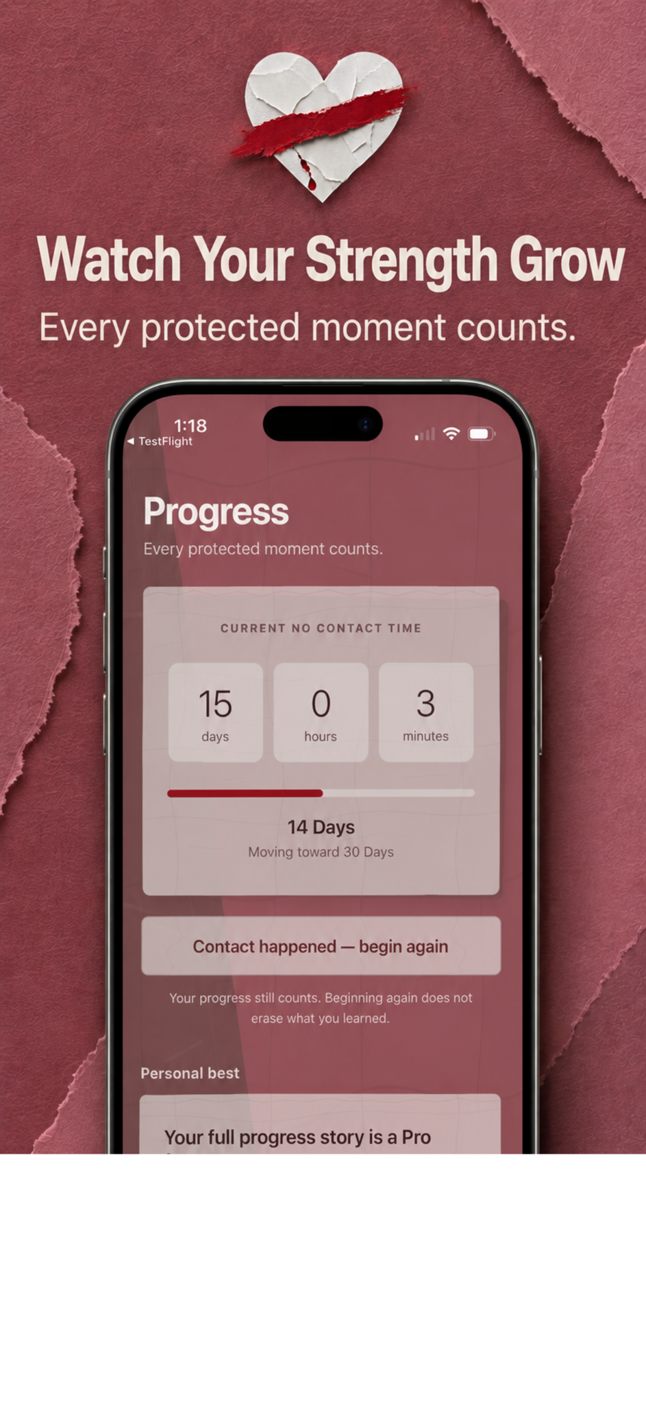 No Contact Rule progress screen with the words Watch Your Strength Grow